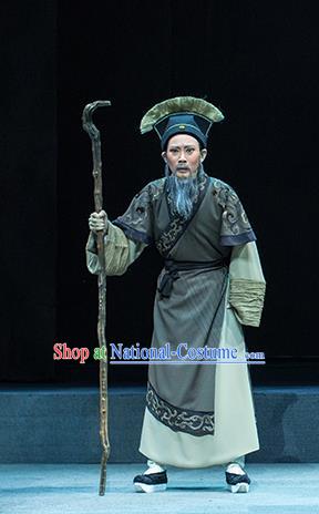 Su Qin Chinese Yue Opera Elderly Male Scholar Apparels and Hat Shaoxing Opera Laosheng Old Scholar Garment Costumes