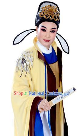 Lu Yu Wen Cha Chinese Yue Opera Xiaosheng Young Male Costumes Apparels and Headwear Shaoxing Opera Niche Scholar Garment