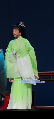 Chinese Shaoxing Opera Young Lady Green Dress Costumes and Headpieces Wu Yi Lane Yue Opera Hua Tan Xi Daomao Garment Apparels