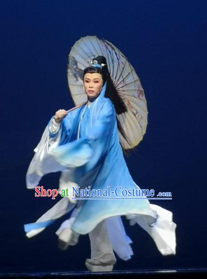 Chinese Yue Opera Xiaosheng Scholar Wang Huizhi Blue Garment Wu Yi Lane Apparels and Headwear Shaoxing Opera Young Male Costumes