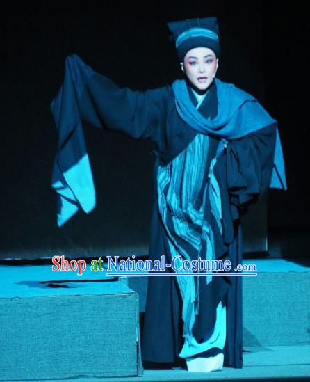 Su Qin Chinese Yue Opera Scholar Black Robe Young Male Garment Costumes and Hat Shaoxing Opera Niche Apparels