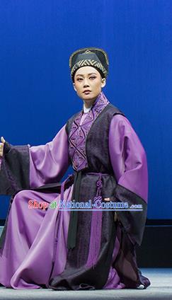 Su Qin Chinese Yue Opera Young Male Scholar Purple Apparels and Hat Shaoxing Opera Xiaosheng Niche Garment Costumes