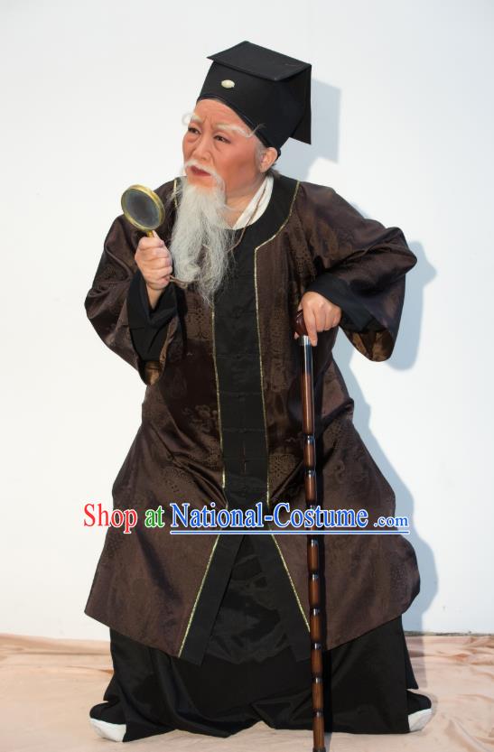 Chinese Yue Opera Old Physician Costumes and Headwear Ren Heart Medicine Shaoxing Opera Laosheng Elderly Male Garment Apparels