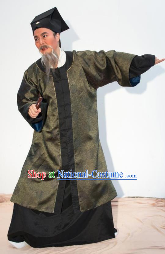 Chinese Yue Opera Laosheng Elderly Male Apparels and Headwear Ren Heart Medicine Shaoxing Opera Old Man Garment Costumes