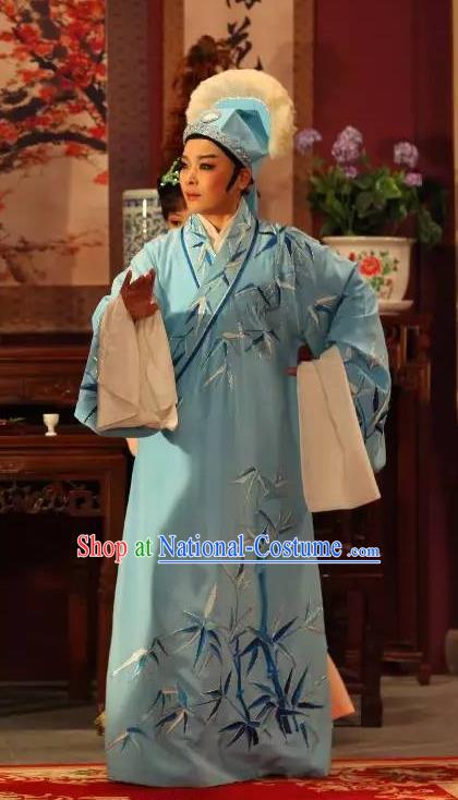 Legend of White Snake Chinese Yue Opera Young Male Apparels Niche Xu Xian Costumes and Headwear Shaoxing Opera Scholar Garment