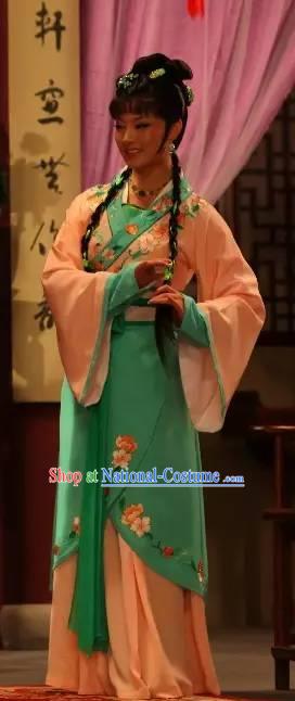 Chinese Shaoxing Opera Xiao Dan Garment Apparels Costumes and Headpieces Legend of White Snake Yue Opera Young Lady Xiao Qing Dress