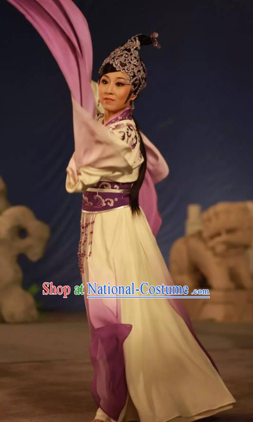 Chinese Shaoxing Opera Huadan Bai Suzhen Garment Costumes and Headpieces Legend of White Snake Yue Opera Young Lady Dress Apparels