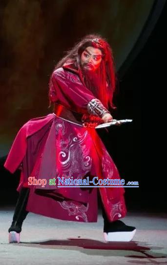 The Story of Goddess Chinese Yue Opera Laosheng Chi You Apparels and Headwear Shaoxing Opera Warrior Garment Costumes