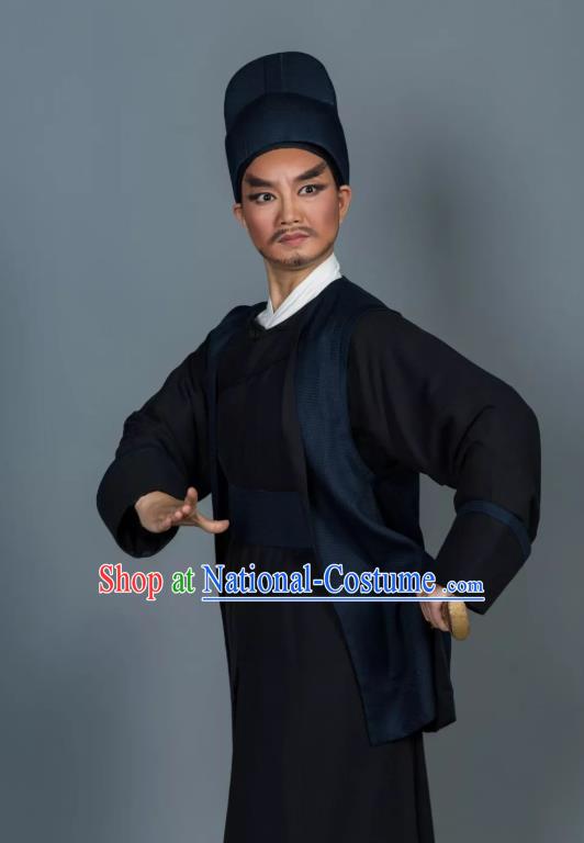 Chinese Yue Opera Martial Man Swordsman Apparels and Hat Shaoxing Opera Wusheng Garment Baozheng Tears Bodyguard Wang Chao Costumes