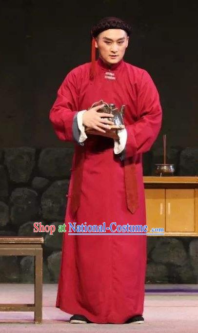 Mistress Xiang Lin Chinese Yue Opera Young Man Apparels Costumes and Headwear Shaoxing Opera Xiaosheng Red Garment