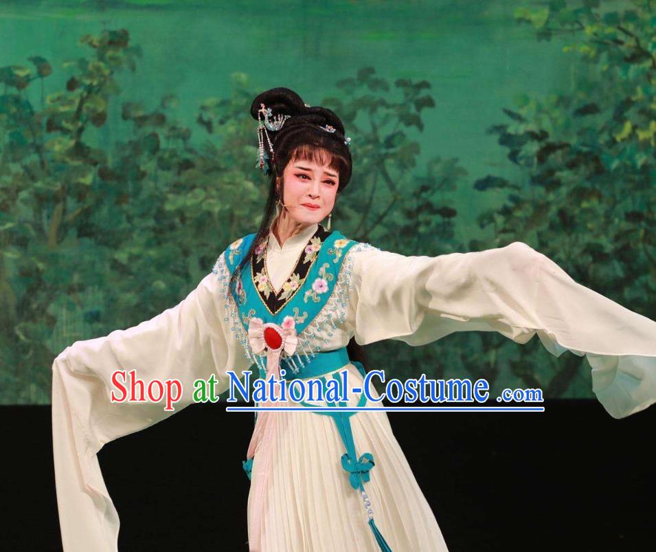 Chinese Shaoxing Opera Young Lady Li Suping Hua Zhong Jun Zi Apparels Costumes and Headpieces Yue Opera Distress Maiden Dress Garment