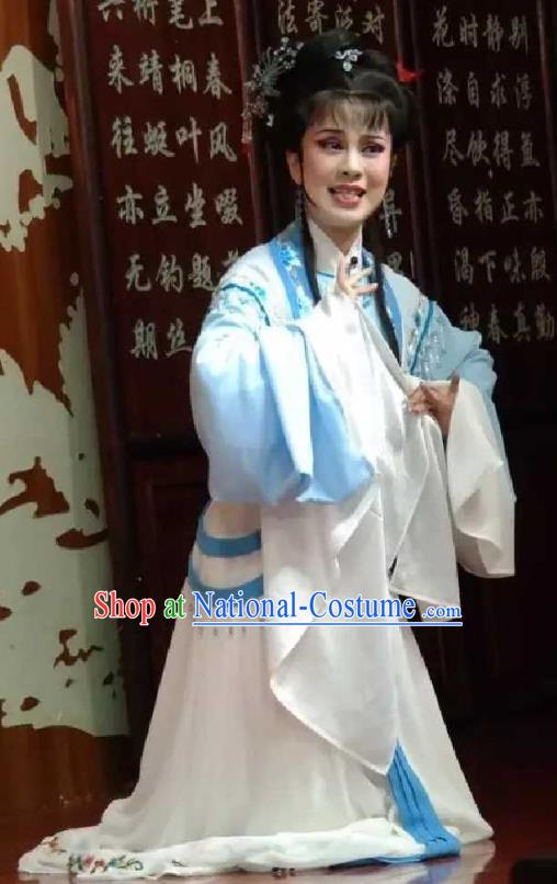 Chinese Shaoxing Opera Hua Tan Chen Sanliang Apparels Hua Zhong Jun Zi Costumes and Headpieces Yue Opera Actress Dress Garment