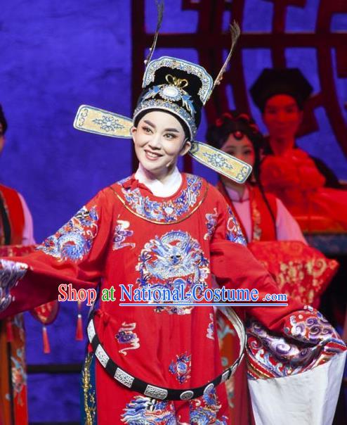 Tuan Yuan Zhi Hou Chinese Yue Opera Number One Scholar Apparels and Hat Shaoxing Opera Xiaosheng Garment Costumes Official Vestment