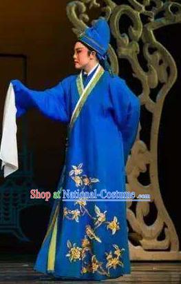 Chinese Yue Opera Xiaosheng Garment and Headwear Ren Heart Medicine Apparels Shaoxing Opera Young Male Scholar Chen Shigong Costumes