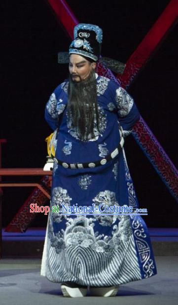 Tuan Yuan Zhi Hou Chinese Yue Opera Elderly Male Apparels and Hat Shaoxing Opera Garment Costumes Magistrate Official Du Guozhong Vestment