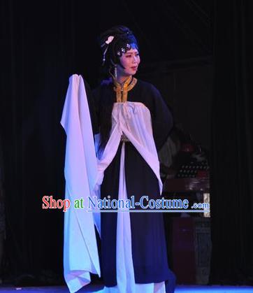 Chinese Shaoxing Opera Tsing Yi Qin Xianglian Dress Garment Apparels and Headdress Tian Dao Zheng Yi Yue Opera Actress Distress Maiden Costumes