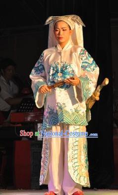 Chinese Yue Opera Wusheng Costumes and Hat Shaoxing Opera Tian Dao Zheng Yi Garment Takefu Martial Man Apparels