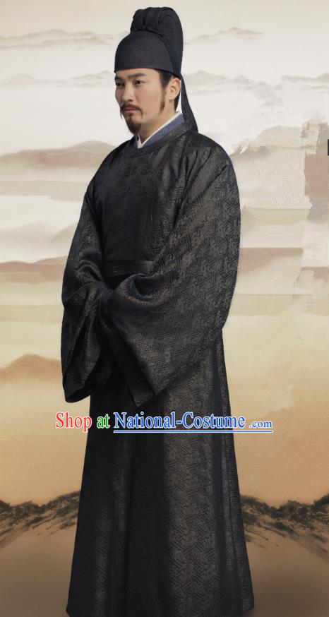 Chinese Song Dynasty Chancellor Yan Shu Historical Costumes and Hat Drama Serenade of Peaceful Joy Apparels Ancient Prime Minister Garment