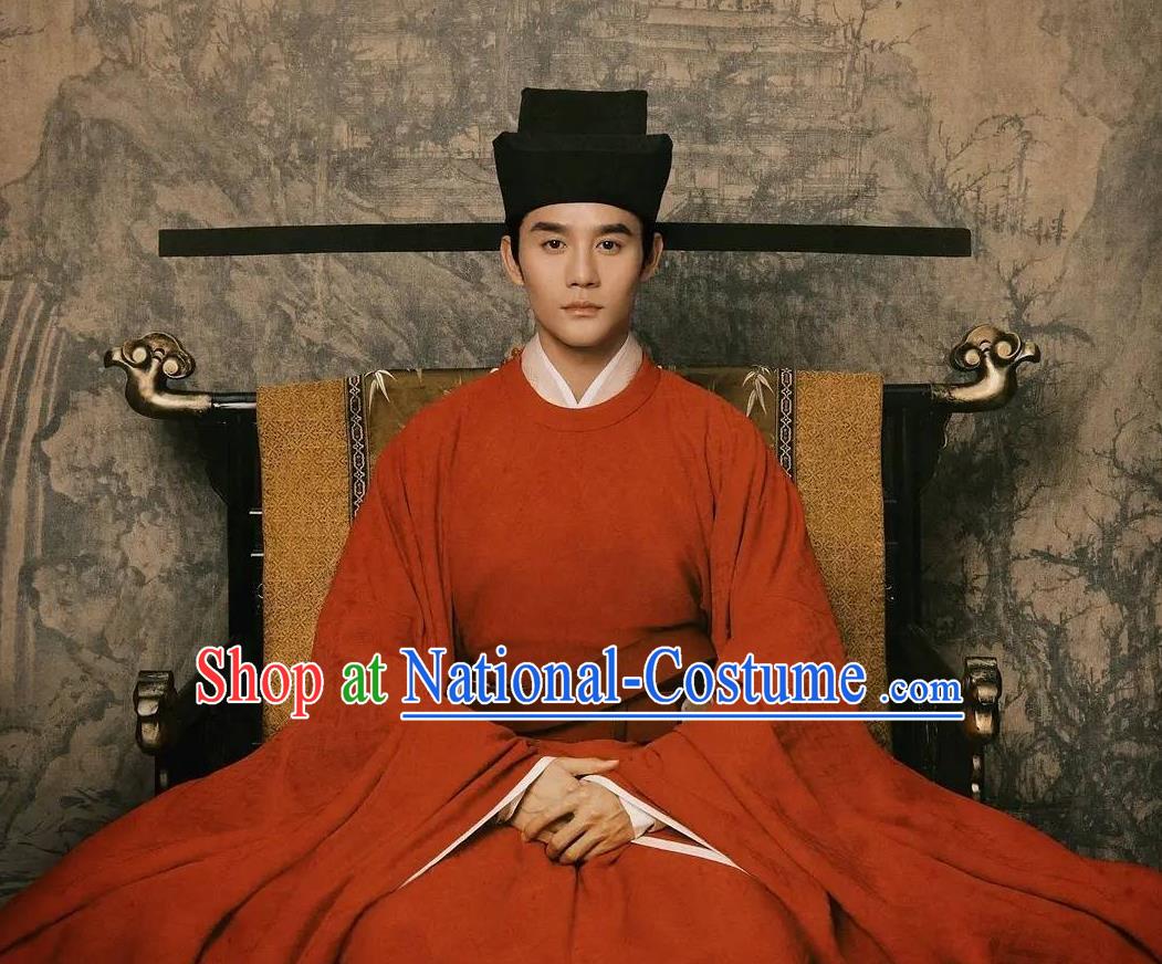 Traditional Chinese Ancient Renzong Zhao Zhen Historical Costumes Drama Serenade of Peaceful Joy Song Dynasty Emperor Imperial Robe and Hat