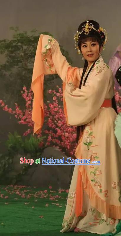 Chinese Shaoxing Opera Hua Tan Apparels Costumes and Headpieces Legend of White Snake Yue Opera Actress Bai Suzhen Dress Garment