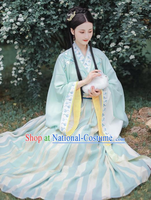 Chinese Ancient Jin Dynasty Noble Lady Hanfu Dress Traditional Garment Embroidered Historical Costumes Complete Set