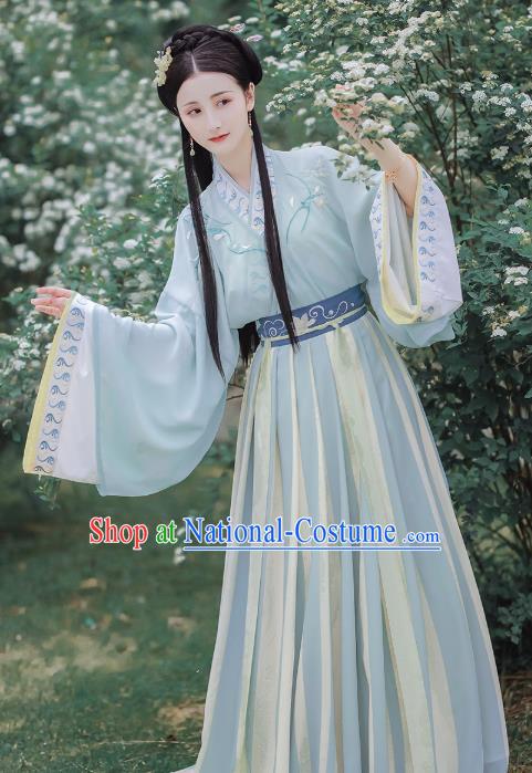 Chinese Ancient Jin Dynasty Noble Lady Hanfu Dress Traditional Garment Embroidered Historical Costumes Complete Set