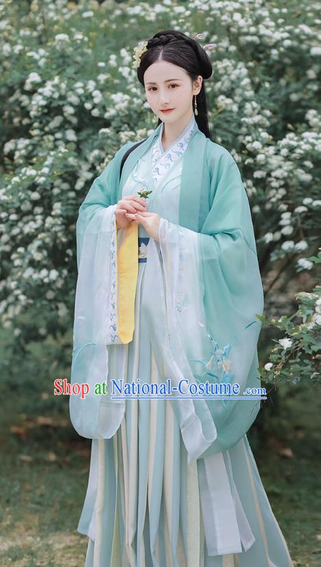 Chinese Ancient Jin Dynasty Noble Lady Hanfu Dress Traditional Garment Embroidered Historical Costumes Complete Set