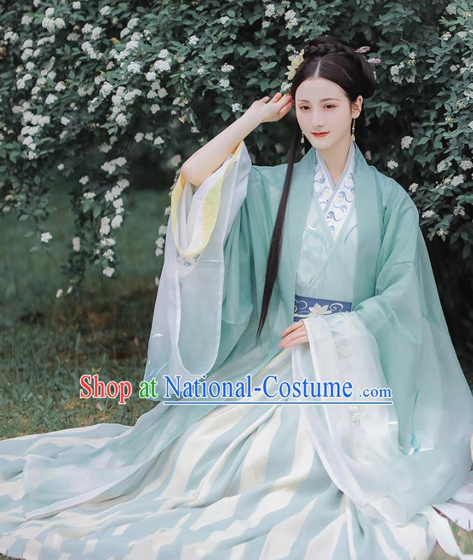 Chinese Ancient Jin Dynasty Noble Lady Hanfu Dress Traditional Garment Embroidered Historical Costumes Complete Set