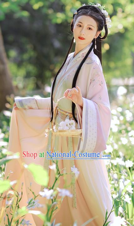 Traditional Chinese Jin Dynasty Hanfu Dress Garment Ancient Noble Lady Embroidered Historical Costumes