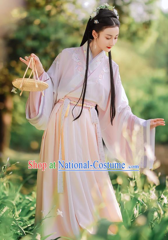 Traditional Chinese Jin Dynasty Hanfu Dress Garment Ancient Noble Lady Embroidered Historical Costumes