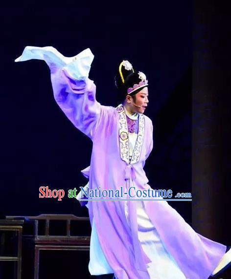 Xianglian Case Chinese Yue Opera Xiaosheng Scholar Chen Shimei Garment Apparels and Headwear Shaoxing Opera Young Man Costumes