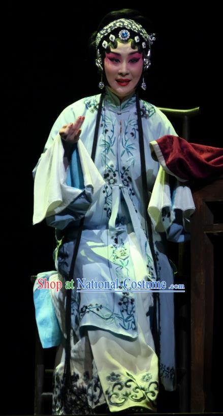 Chinese Shaoxing Opera Tsing Yi Dress Apparels and Headdress Xianglian Case Yue Opera Distress Maiden Actress Qin Xianglian Garment Costumes