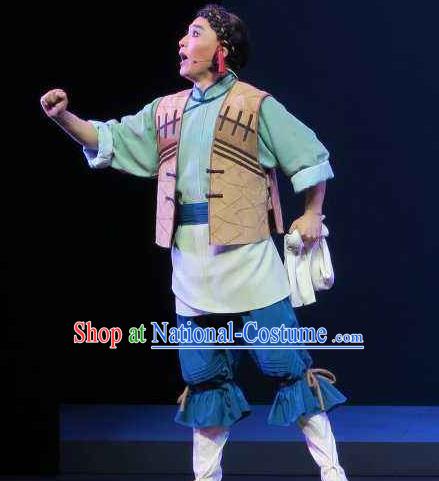 Wu Gu Niang Chinese Yue Opera Young Man Xu Atian Costumes and Headwear Shaoxing Opera Poor Servant Garment Apparels