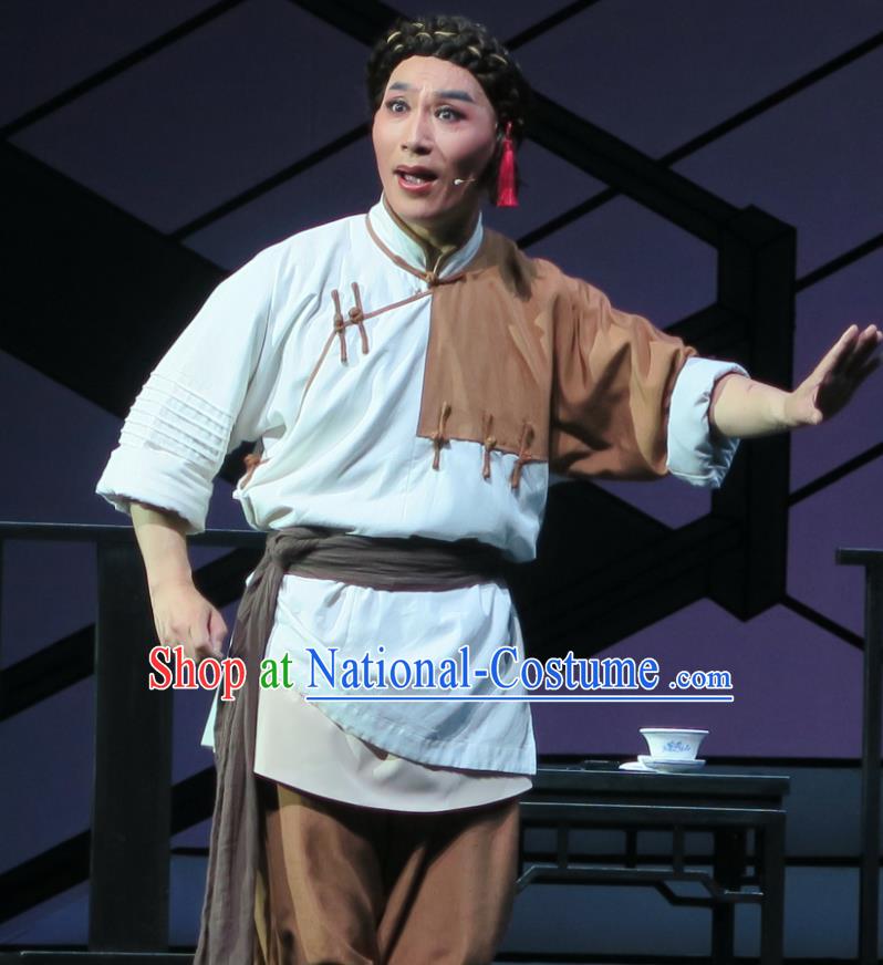 Wu Gu Niang Chinese Yue Opera Poor Servant Costumes and Headwear Shaoxing Opera Garment Young Man Xu Atian Apparels