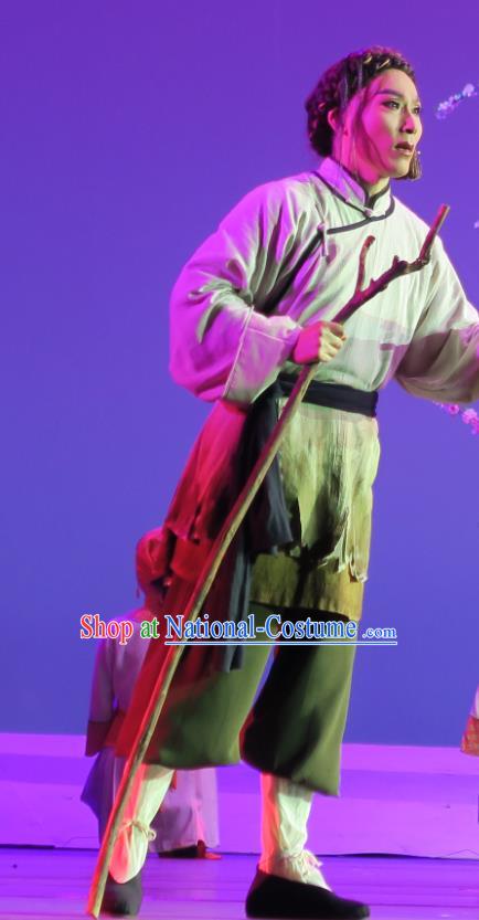 Wu Gu Niang Chinese Yue Opera Poor Pauper Garment and Headwear Shaoxing Opera Young Man Xu Atian Apparels Costumes