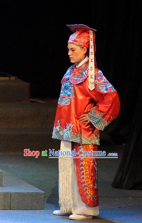 Chinese Yue Opera Wusheng Martial Male Qing Jian Fan Ying Apparels and Headwear Shaoxing Opera Bodyguard Costumes Garment