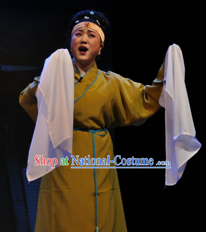 Chinese Shaoxing Opera Laodan Dress Costumes and Headdress Qing Jian Fan Ying Yue Opera Elderly Female Garment Apparels