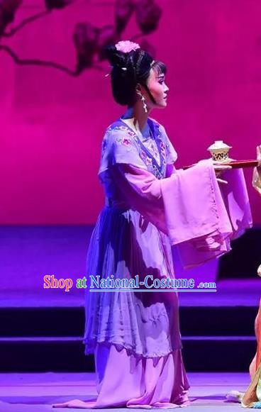 Chinese Shaoxing Opera Xiaodan Purple Dress Costumes and Headpieces Hu Po Yuan Yue Opera Servant Girl Garment Apparels