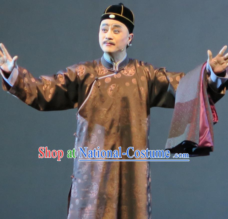 Wu Gu Niang Chinese Yue Opera Landlord Garment Apparels and Headwear Shaoxing Opera Male Role Squire Costumes