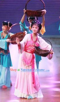 Chinese Shaoxing Opera Civilian Lady Dress Costumes and Headpieces Qiong Nu Yu Tiao Lang Yue Opera Xiaodan Garment Apparels