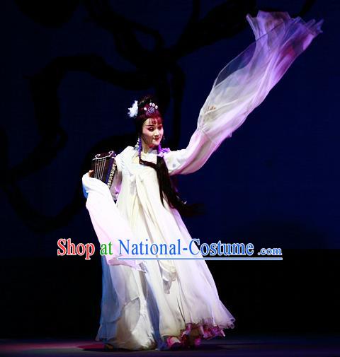 A Chinese Ghost Story Shaoxing Opera Actress Apparels Costumes and Headpieces Yue Opera Hua Tan Nie Xiaoqian White Dress Garment