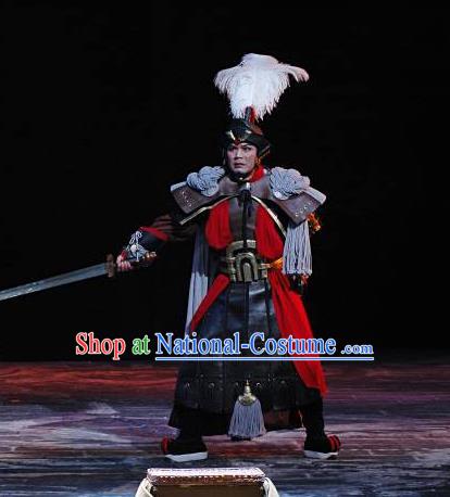 The Orphan of Zhao Chinese Yue Opera Martial Male Garment and Headwear Shaoxing Opera General Han Jue Costumes Armor Apparels