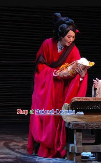 Chinese Shaoxing Opera Princess Apparels Costumes and Headpieces The Orphan of Zhao Yue Opera Hua Tan Red Dress Garment