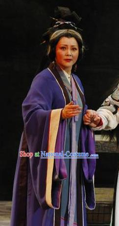 Chinese Shaoxing Opera Elderly Dame Apparels Costumes and Headdress The Orphan of Zhao Yue Opera Old Female Dress Garment