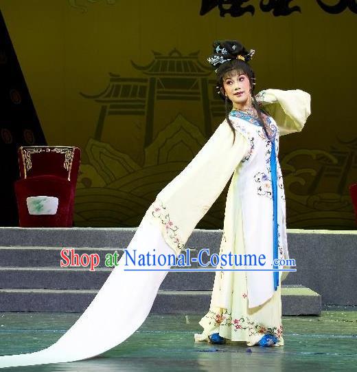 Chinese Shaoxing Opera Actress Zhen Sixue Dress Garment Apparels and Headdress Lian Sheng San Ji Yue Opera Hua Tan Costumes