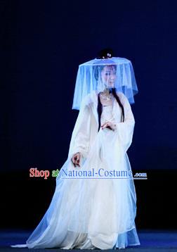 A Chinese Ghost Story Shaoxing Opera Young Lady Nie Xiaoqian Apparels Costumes and Headdress Yue Opera Hua Tan White Dress Garment