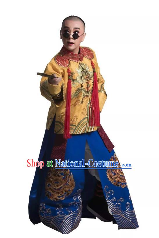 Chinese Yue Opera Emperor Kang Xi Garment Costumes and Headwear Shaoxing Opera Lu Ding Ji Young Male Apparels