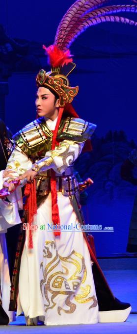 Mrs Dayi Chinese Yue Opera Wusheng General Garment Costumes and Headwear Shaoxing Opera Martial Male Takefu Armor Apparels