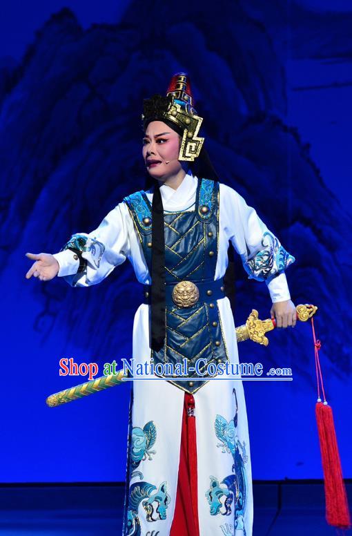 Mrs Dayi Chinese Yue Opera Martial Male Takefu Armor Garment Costumes and Headwear Shaoxing Opera Wusheng General Apparels