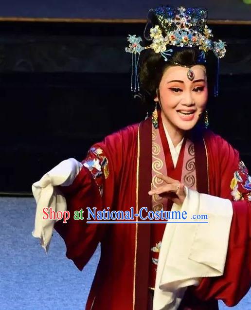 Chinese Shaoxing Opera Middle Age Woman Dress Apparels Costumes and Headdress Yue Opera Mrs Dayi Noble Dame Chai Garment